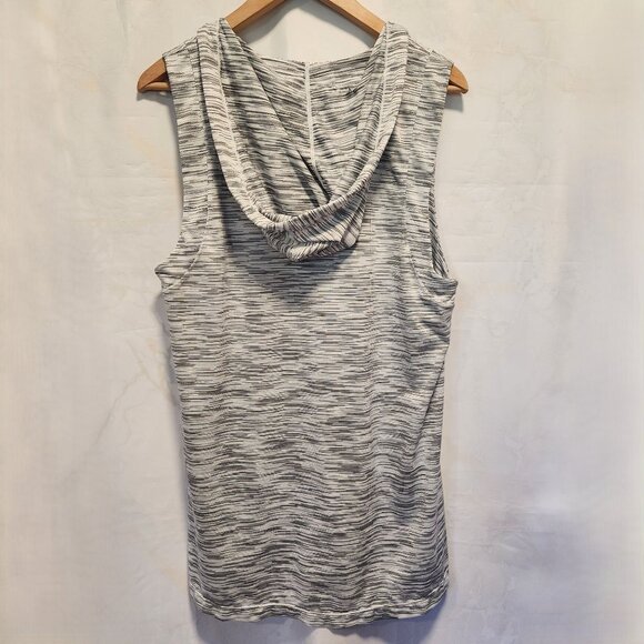 Rainbeau Curves‎ Hooded Tank Top Women's 14-16 Gray/White Striped Drawstring - Picture 2 of 11